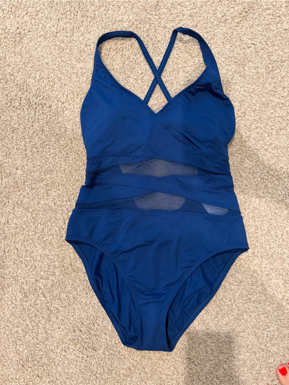 Bleu Rod Beattie Navy One-Piece Swimsuit with Mesh Accents